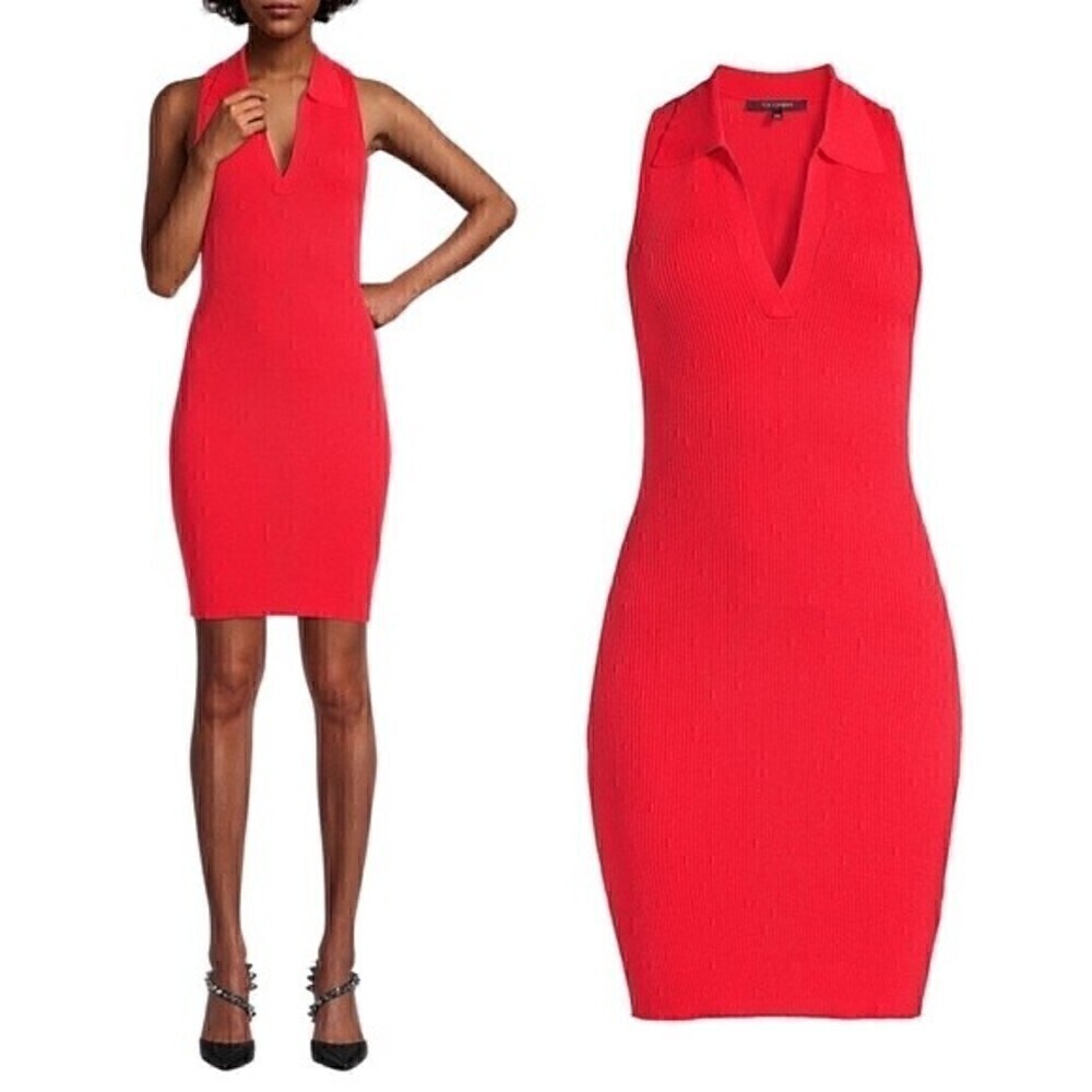 New! Toccin Henley Racerback Ribbed Knit Bodycon Sweater Dress